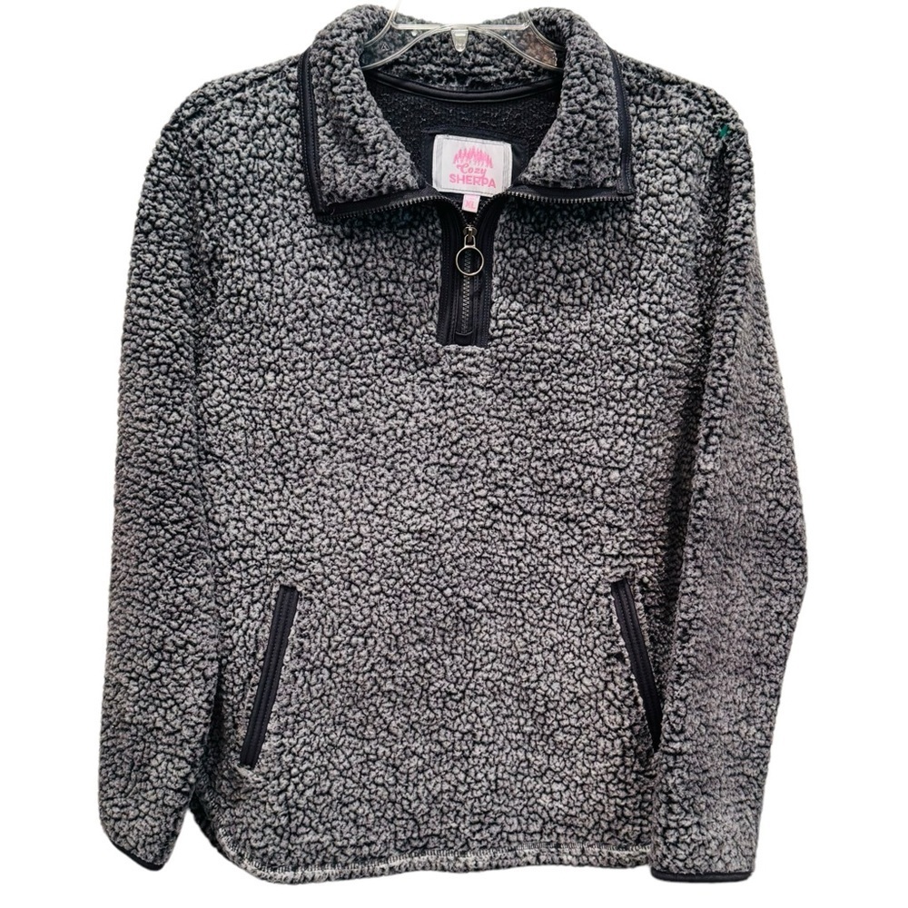 Cozy Sherpa Size XL 1/4 Zip Pull Over in Charcoal Frost Pockets